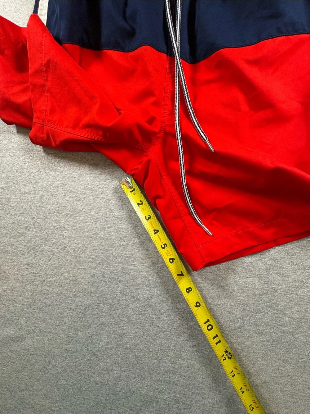 Speedo Mens Red White Navy Blue Elastic Waist Drawstring Swim Trunks Shorts Sz M